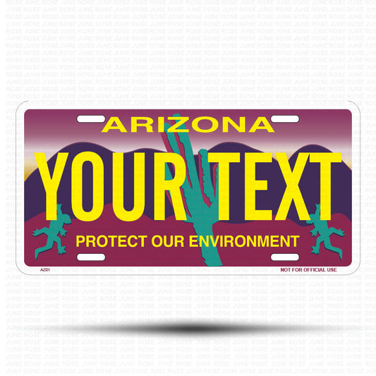 YOUR TEXT Flat Aluminum License Plate | 6" x 12" | State Plate Front View Name Plate"Arizona Protect Our Environment