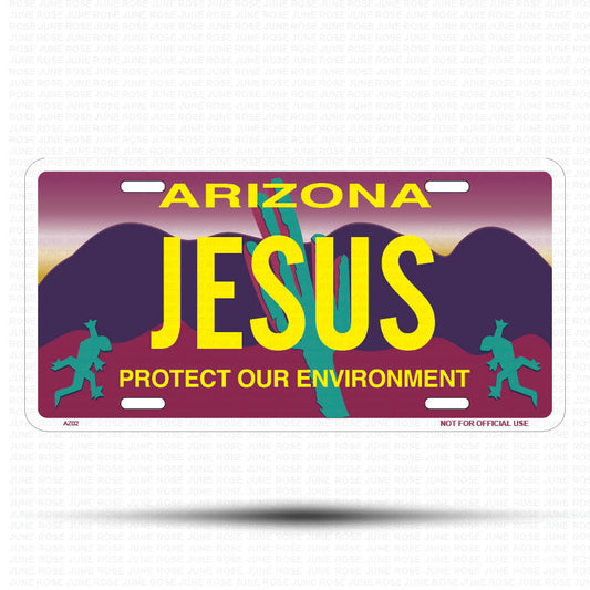 JESUS Flat Aluminum License Plate | 6" x 12" | State Plate Front View Name Plate"Arizona Protect Our Environment