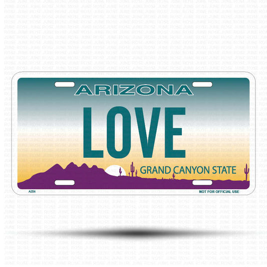 LOVE Flat Aluminum License Plate | 6" x 12" | State Plate Front View Name Plate