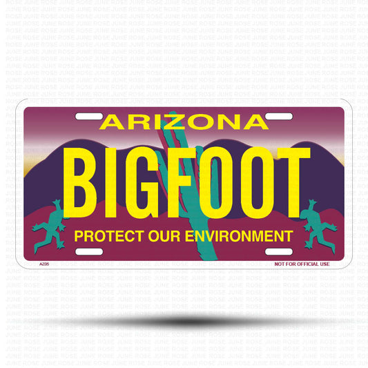 BIGFOOT Flat Aluminum License Plate | 6" x 12" | State Plate Front View Name Plate"Arizona Protect Our Environment