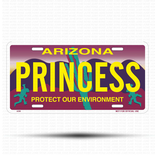 PRINCESS Flat Aluminum License Plate | 6" x 12" | State Plate Front View Name Plate"Arizona Protect Our Environment