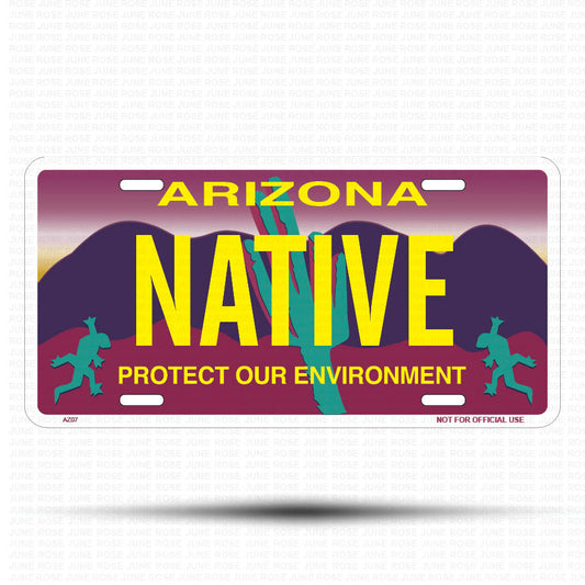 NATIVE Flat Aluminum License Plate | 6" x 12" | State Plate Front View Name Plate"Arizona Protect Our Environment