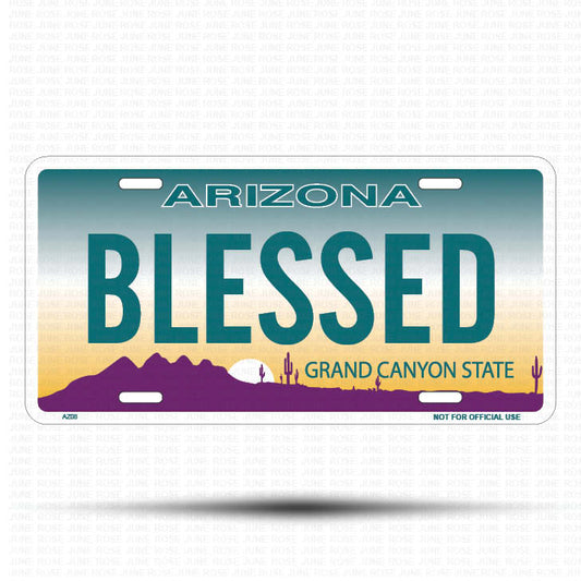 BLESSED Flat Aluminum License Plate | 6" x 12" | State Plate Front View Name Plate