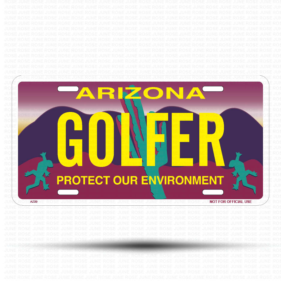 GOLFER Flat Aluminum License Plate | 6" x 12" | State Plate Front View Name Plate"Arizona Protect Our Environment
