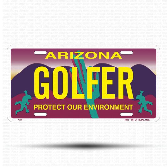 GOLFER Flat Aluminum License Plate | 6" x 12" | State Plate Front View Name Plate"Arizona Protect Our Environment