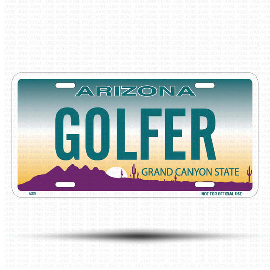 GOLFER Flat Aluminum License Plate | 6" x 12" | State Plate Front View Name Plate