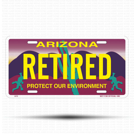 RETIRED Flat Aluminum License Plate | 6" x 12" | State Plate Front View Name Plate"Arizona Protect Our Environment
