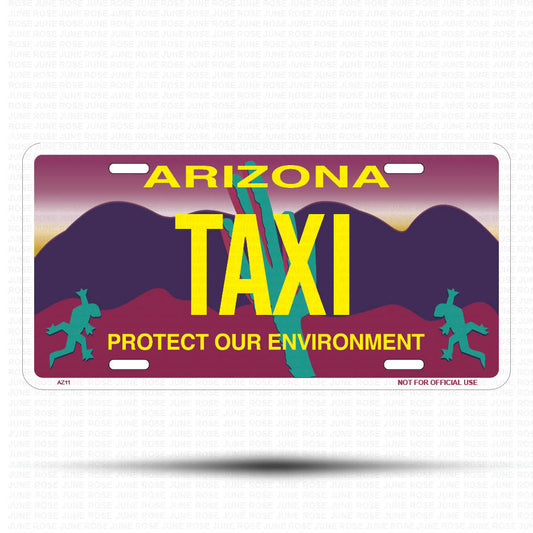 TAXI Flat Aluminum License Plate | 6" x 12" | State Plate Front View Name Plate"Arizona Protect Our Environment