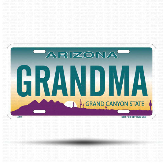 GRANDMA Flat Aluminum License Plate | 6" x 12" | State Plate Front View Name Plate