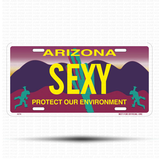 SEXY Flat Aluminum License Plate | 6" x 12" | State Plate Front View Name Plate"Arizona Protect Our Environment