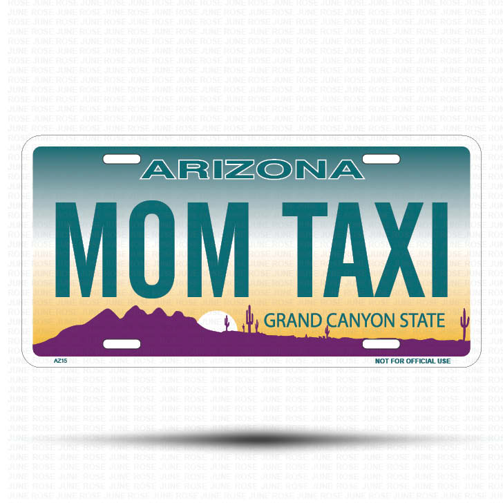 MOM TAXI Flat Aluminum License Plate | 6" x 12" | State Plate Front View Name Plate