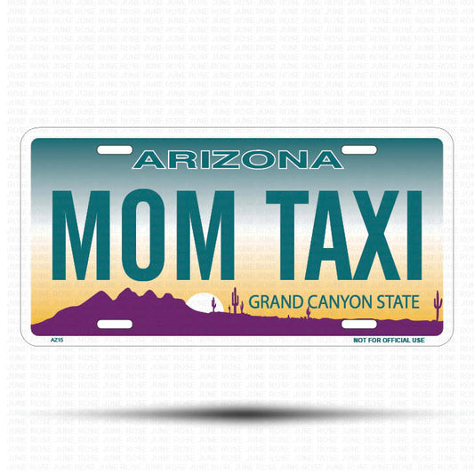 MOM TAXI Flat Aluminum License Plate | 6" x 12" | State Plate Front View Name Plate