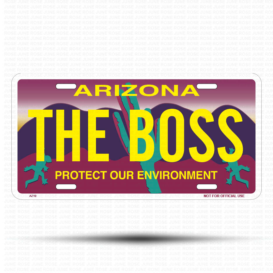 THE BOSS Flat Aluminum License Plate | 6" x 12" | State Plate Front View Name Plate"Arizona Protect Our Environment