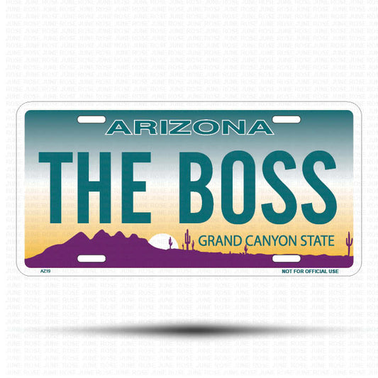 THE BOSS Flat Aluminum License Plate | 6" x 12" | State Plate Front View Name Plate
