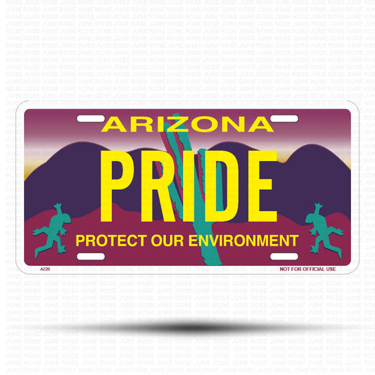 PRIDE Flat Aluminum License Plate | 6" x 12" | State Plate Front View Name Plate"Arizona Protect Our Environment