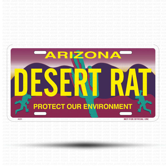 DESERT RAT Flat Aluminum License Plate | 6" x 12" | State Plate Front View Name Plate"Arizona Protect Our Environment