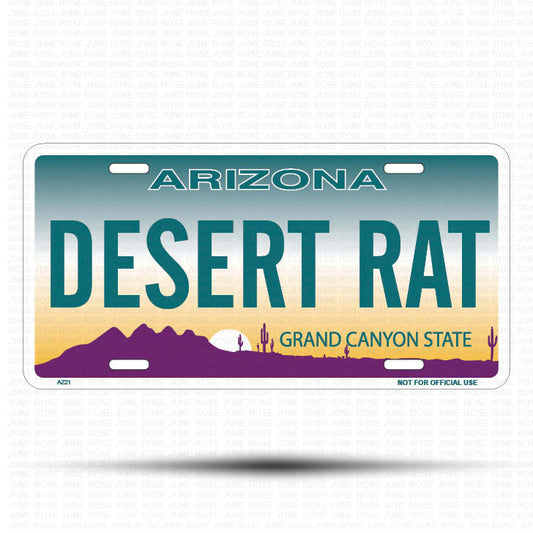 DESERT RAT Flat Aluminum License Plate | 6" x 12" | State Plate Front View Name Plate