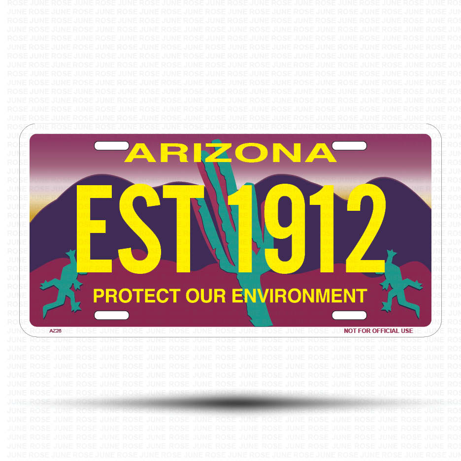 EST 1912 Flat Aluminum License Plate | 6" x 12" | State Plate Front View Name Plate"Arizona Protect Our Environment
