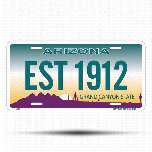 EST 1912 Flat Aluminum License Plate | 6" x 12" | State Plate Front View Name Plate