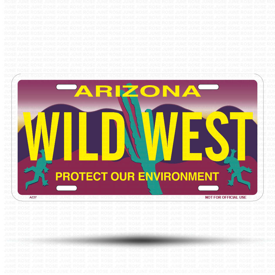 WILD WEST Flat Aluminum License Plate | 6" x 12" | State Plate Front View Name Plate"Arizona Protect Our Environment