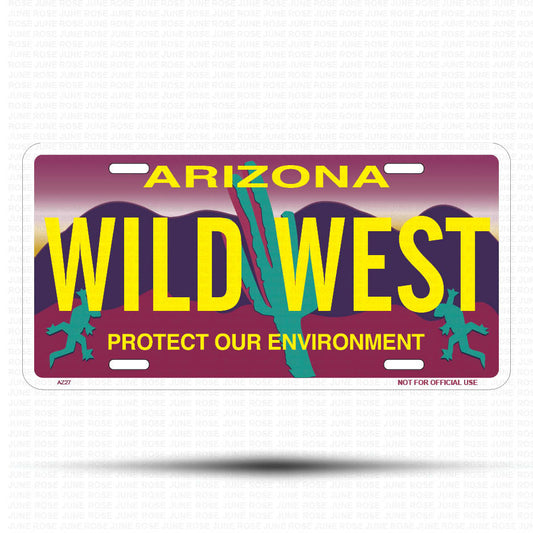 WILD WEST Flat Aluminum License Plate | 6" x 12" | State Plate Front View Name Plate"Arizona Protect Our Environment