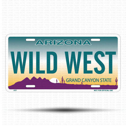 WILD WEST Flat Aluminum License Plate | 6" x 12" | State Plate Front View Name Plate