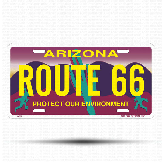 ROUTE 66 Flat Aluminum License Plate | 6" x 12" | State Plate Front View Name Plate"Arizona Protect Our Environment