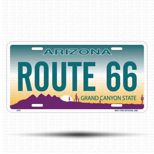 ROUTE 66 Flat Aluminum License Plate | 6" x 12" | State Plate Front View Name Plate