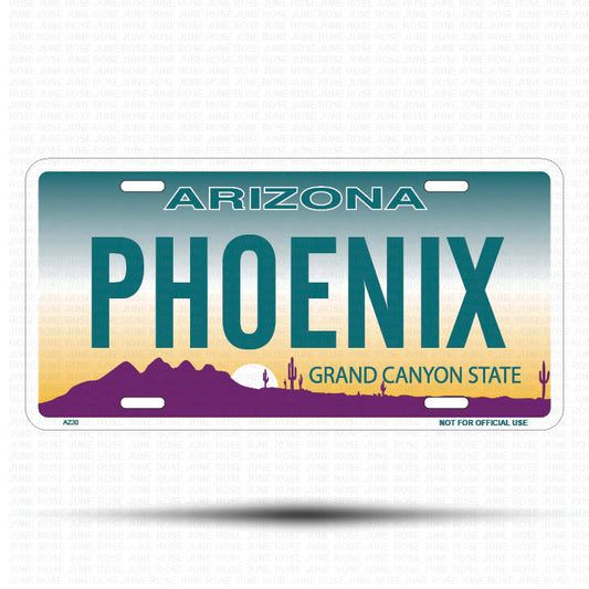 PHOENIX Flat Aluminum License Plate | 6" x 12" | State Plate Front View Name Plate