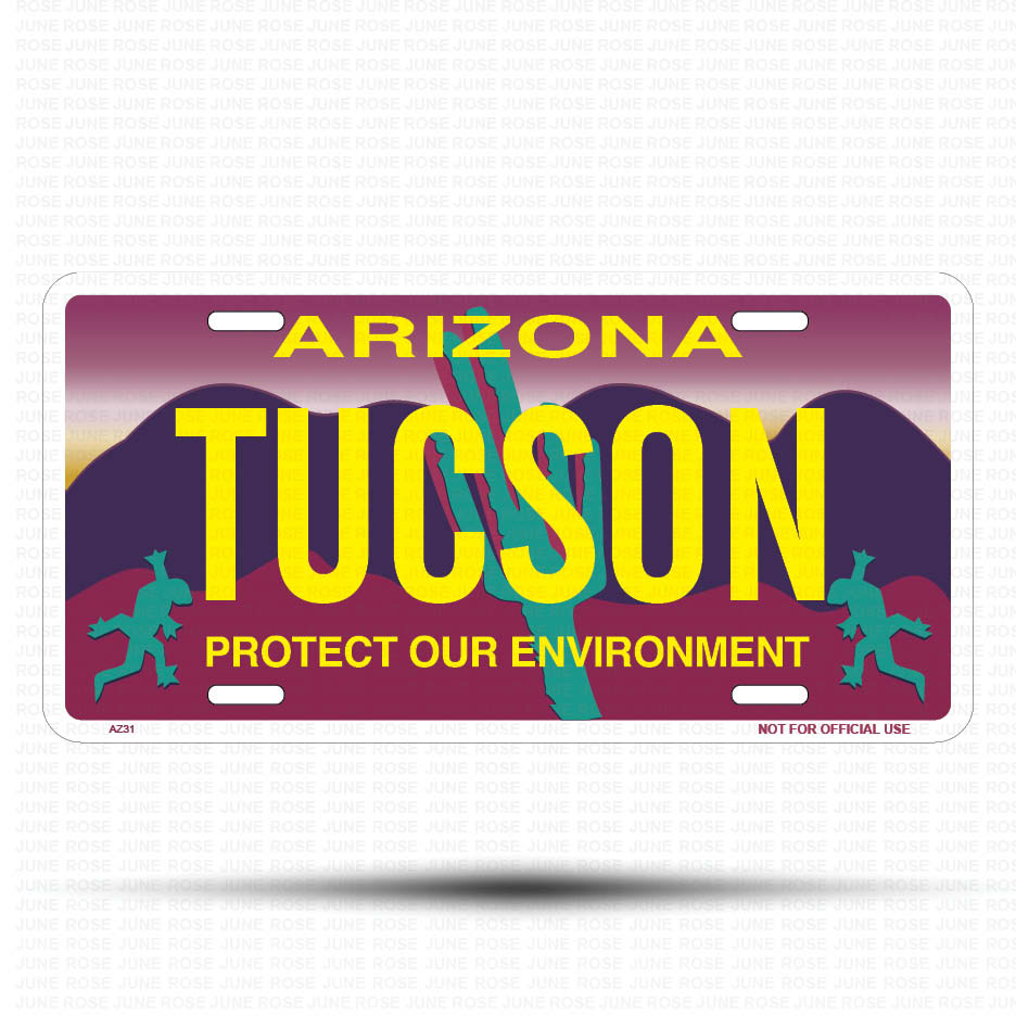 TUCSON Flat Aluminum License Plate | 6" x 12" | State Plate Front View Name Plate"Arizona Protect Our Environment