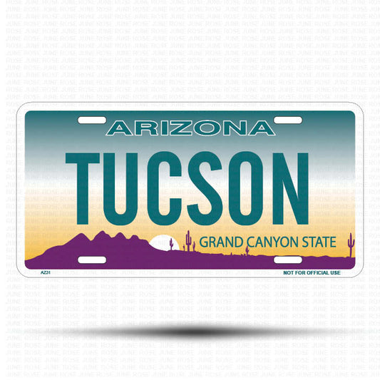 TUCSON Flat Aluminum License Plate | 6" x 12" | State Plate Front View Name Plate