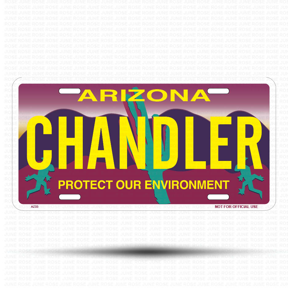 CHANDLER Flat Aluminum License Plate | 6" x 12" | State Plate Front View Name Plate"Arizona Protect Our Environment