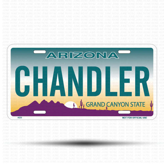 CHANDLER Flat Aluminum License Plate | 6" x 12" | State Plate Front View Name Plate