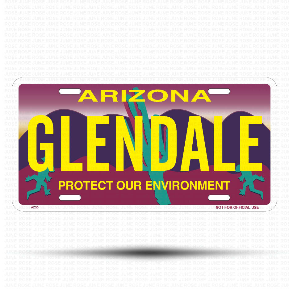 GLENDALE Flat Aluminum License Plate | 6" x 12" | State Plate Front View Name Plate"Arizona Protect Our Environment