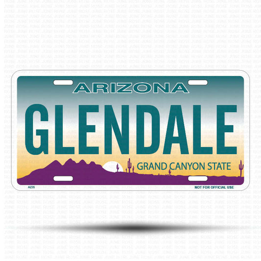 GLENDALE Flat Aluminum License Plate | 6" x 12" | State Plate Front View Name Plate