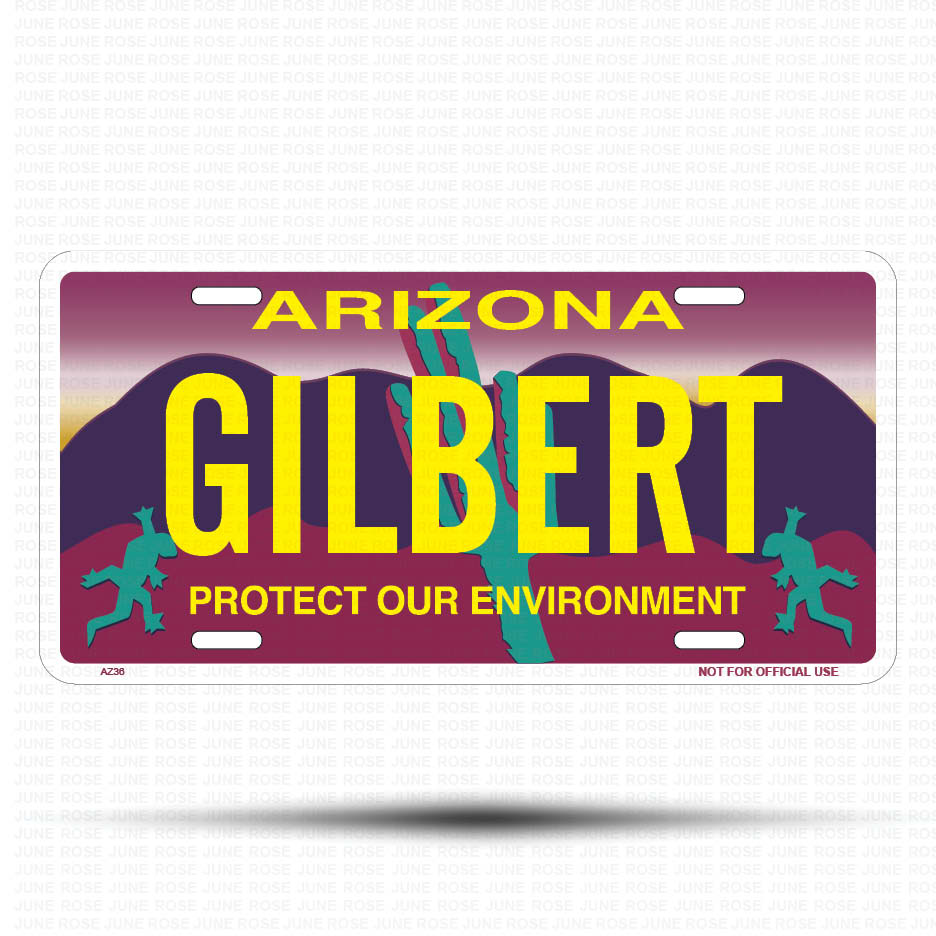 GILBERT Flat Aluminum License Plate | 6" x 12" | State Plate Front View Name Plate"Arizona Protect Our Environment