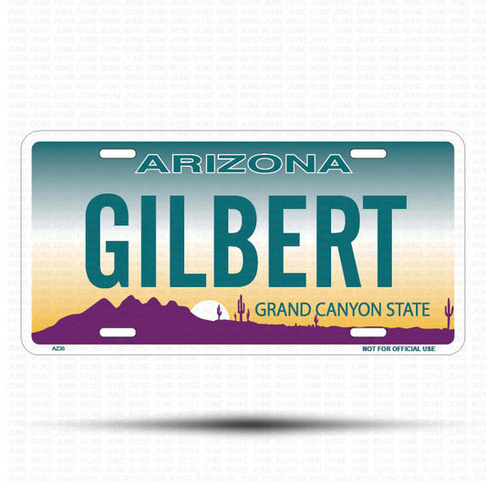GILBERT Flat Aluminum License Plate | 6" x 12" | State Plate Front View Name Plate