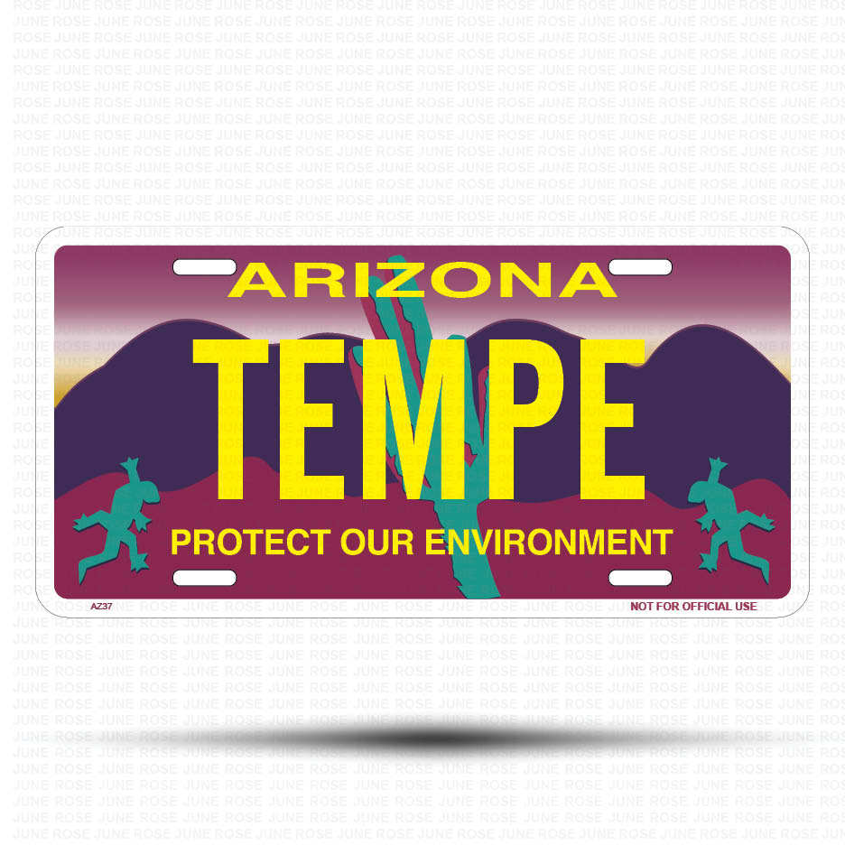 TEMPE Flat Aluminum License Plate | 6" x 12" | State Plate Front View Name Plate"Arizona Protect Our Environment