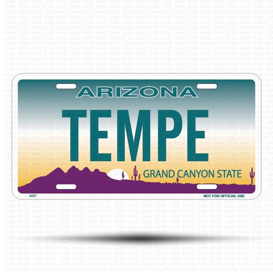 TEMPE Flat Aluminum License Plate | 6" x 12" | State Plate Front View Name Plate