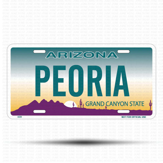 PEORIA Flat Aluminum License Plate | 6" x 12" | State Plate Front View Name Plate