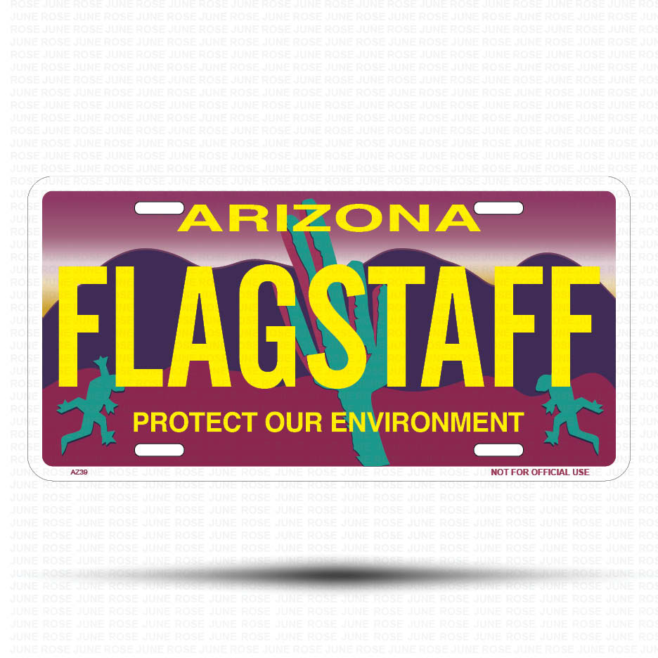 FLAGSTAFF Flat Aluminum License Plate | 6" x 12" | State Plate Front View Name Plate"Arizona Protect Our Environment