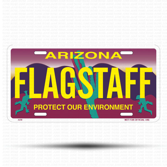 FLAGSTAFF Flat Aluminum License Plate | 6" x 12" | State Plate Front View Name Plate"Arizona Protect Our Environment