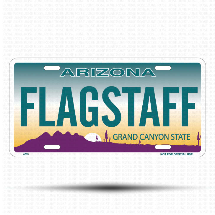 FLAGSTAFF Flat Aluminum License Plate | 6" x 12" | State Plate Front View Name Plate