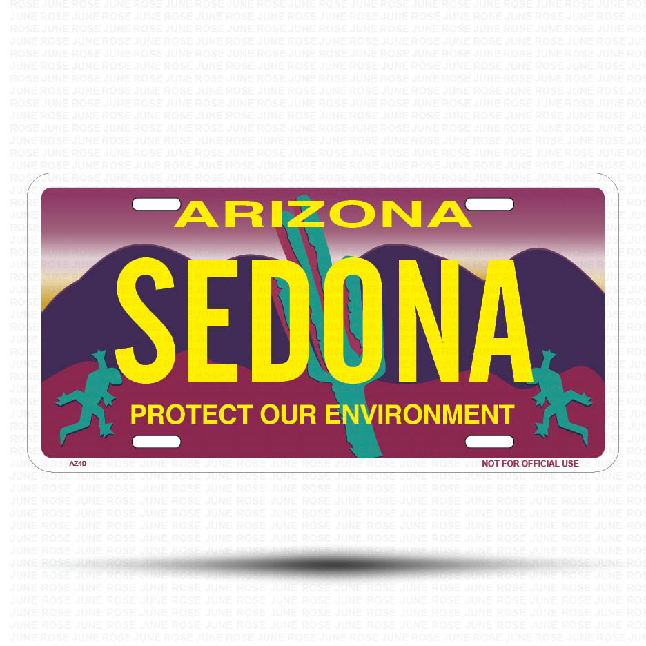 SEDONA Flat Aluminum License Plate | 6" x 12" | State Plate Front View Name Plate"Arizona Protect Our Environment