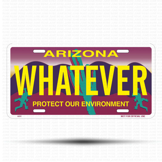 WHATEVER Flat Aluminum License Plate | 6" x 12" | State Plate Front View Name Plate"Arizona Protect Our Environment