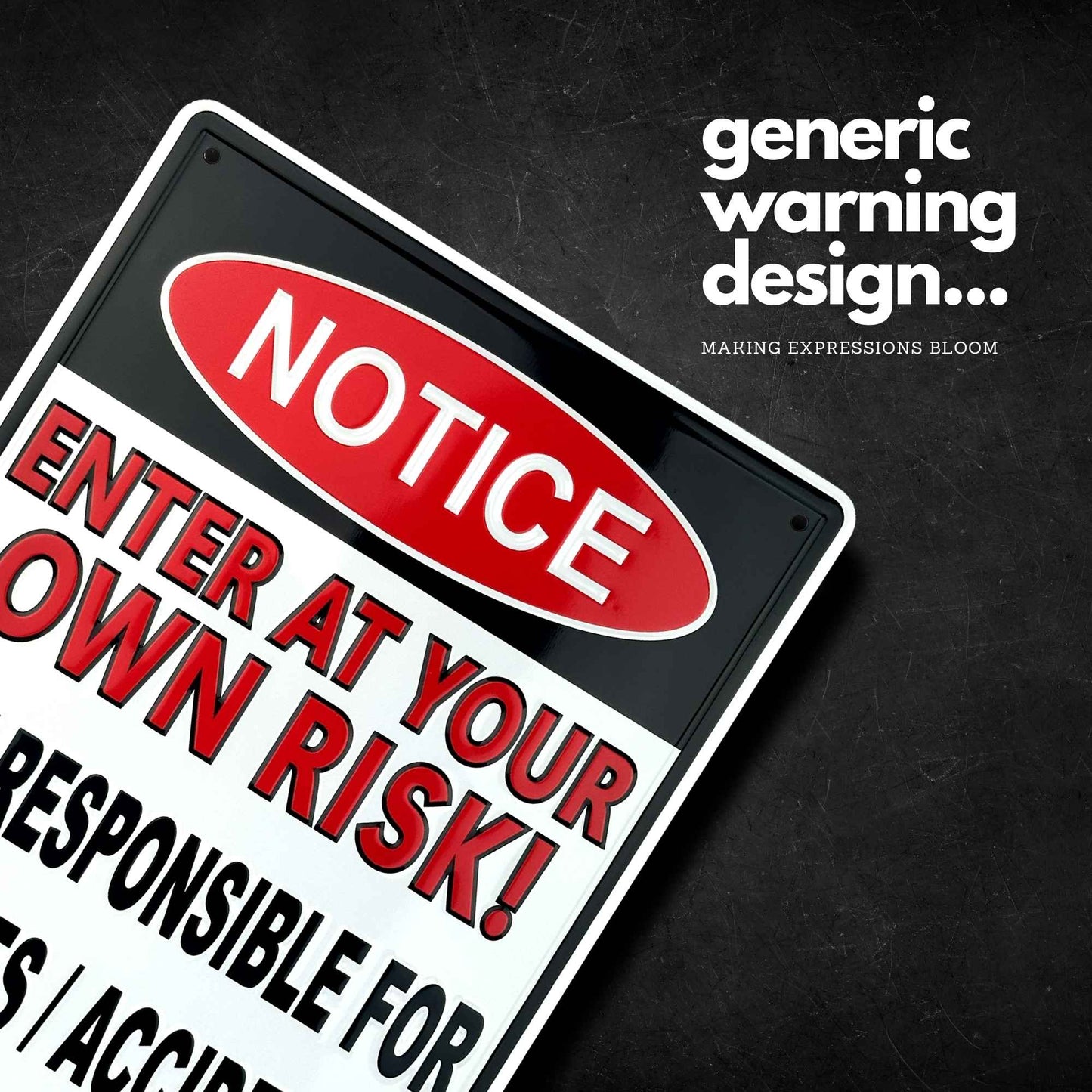BM2412-SP | Enter At Your Own Risk Not Responsible For Injuries Accidents Of Any Kind| Stock Aluminum Embossed Signs | 8" x 12"