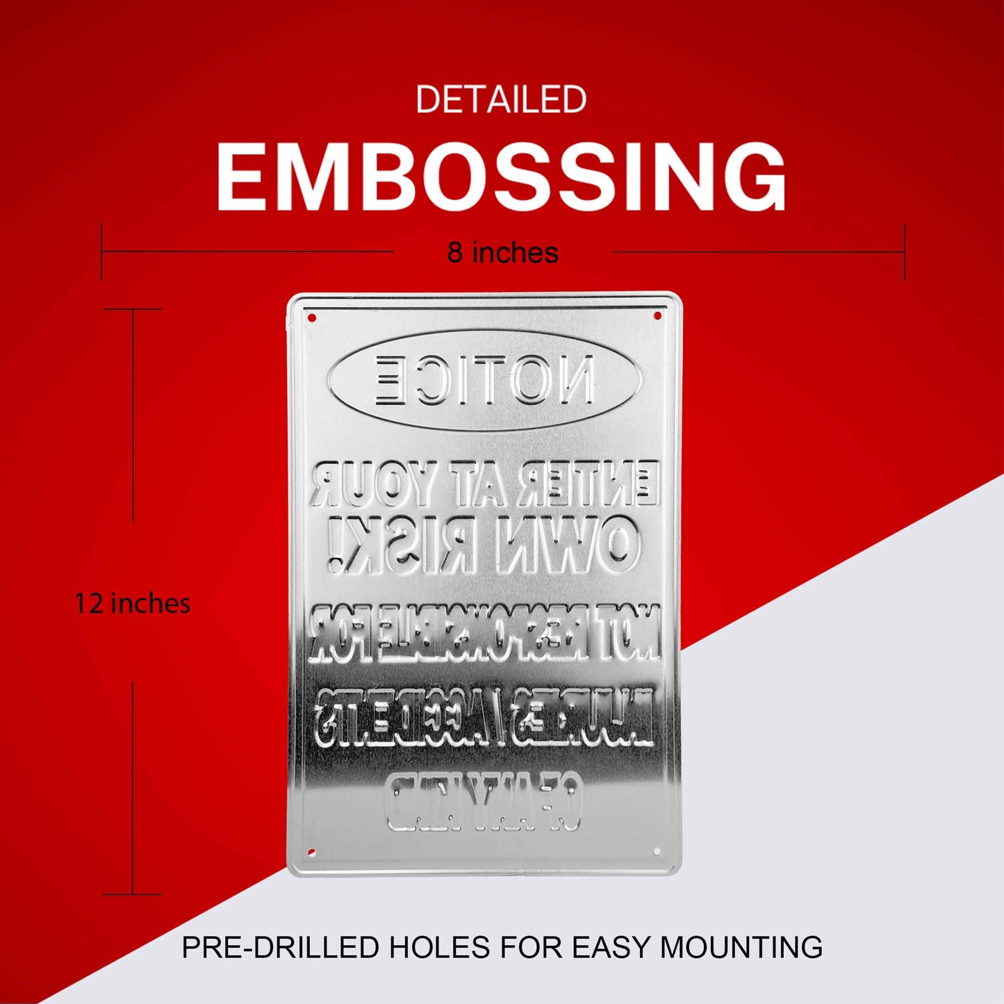 BM2412-SP | Enter At Your Own Risk Not Responsible For Injuries Accidents Of Any Kind| Stock Aluminum Embossed Signs | 8" x 12"