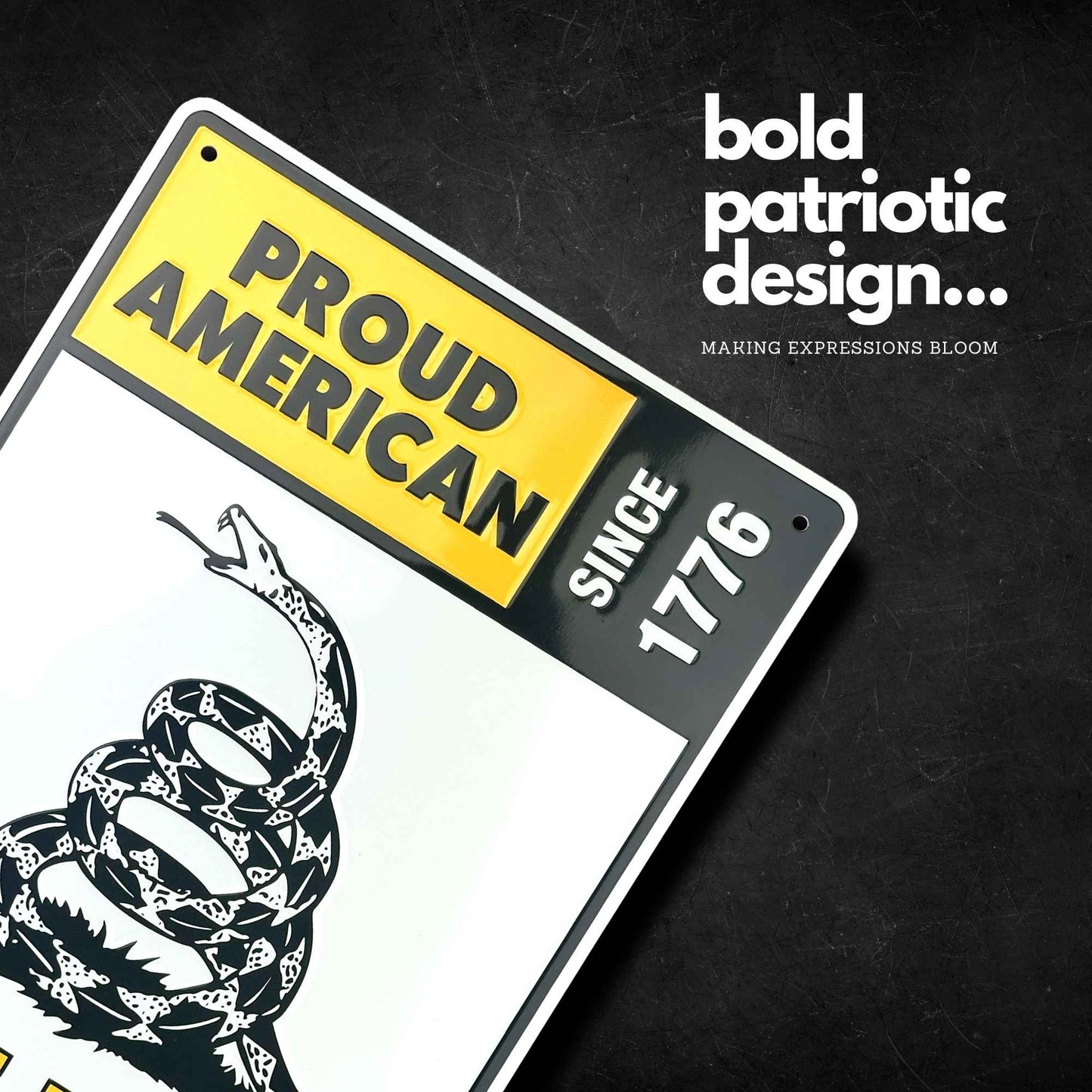 Patriotic design with text 'Proud American Since 1776' on a black  background BM2424-SP