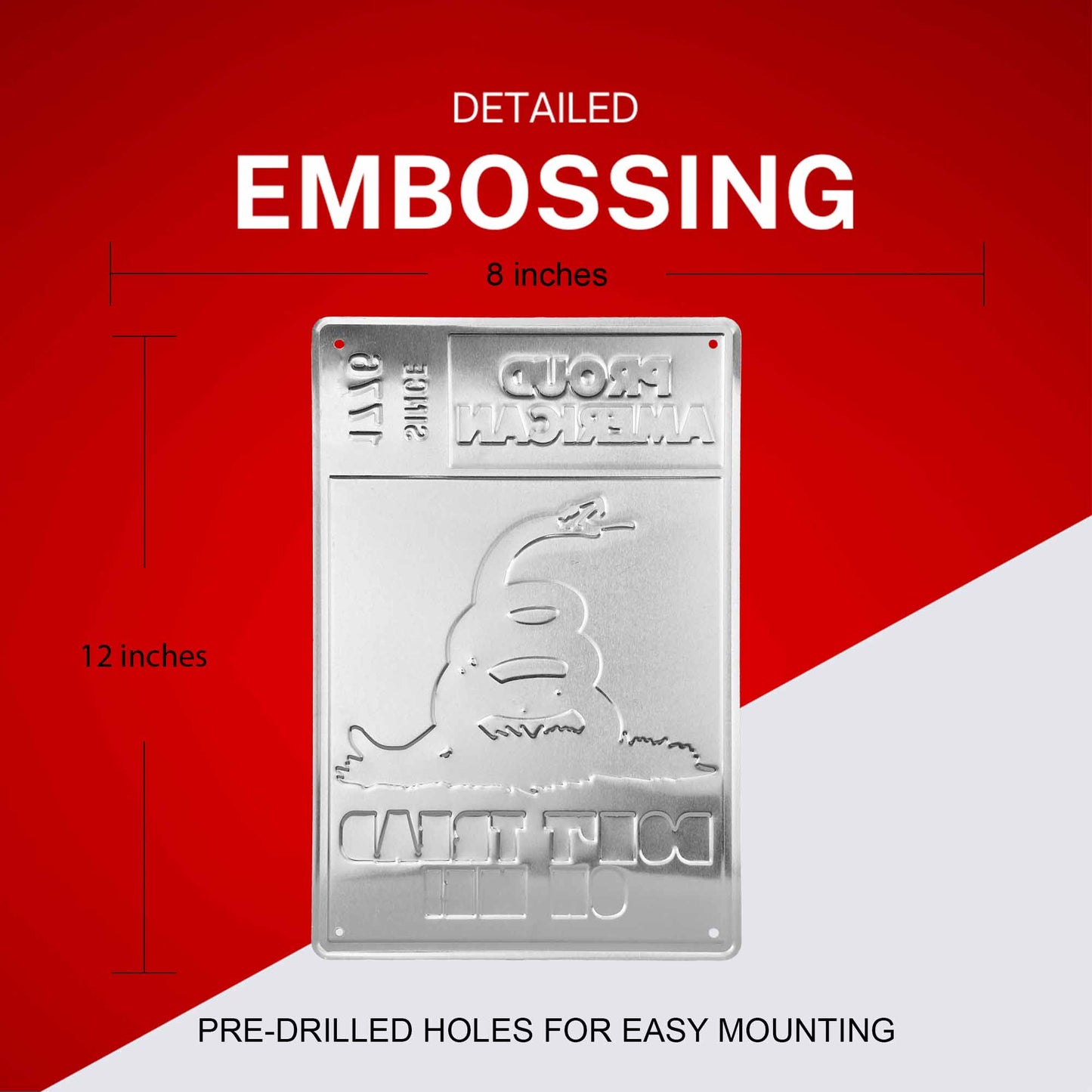 Metal sign with embossing and dimensions on a red and white background BM2424-SP