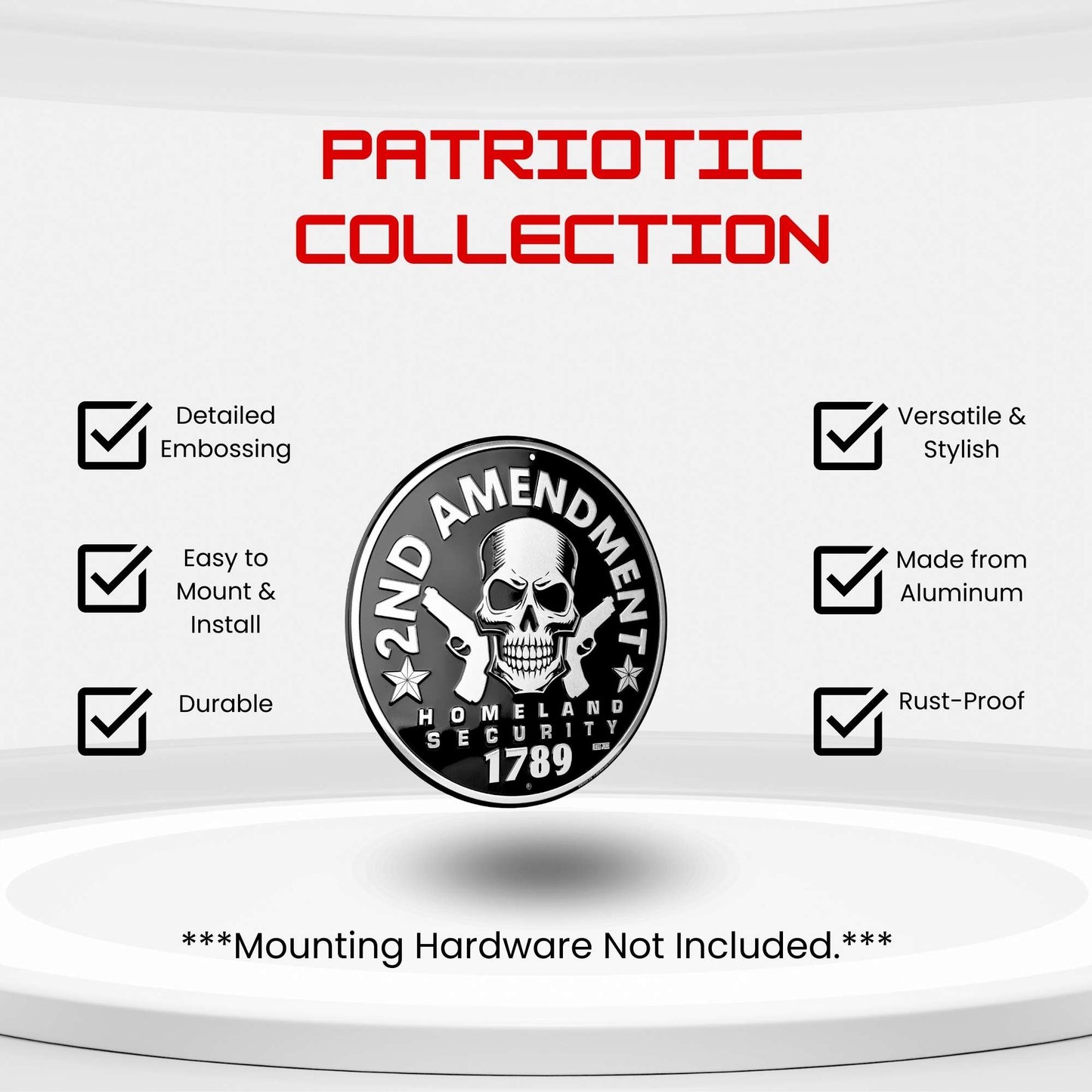 Product packaging with 'Patriotic Collection' branding and features listed on a white background.